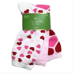 Kate Spade set of 3 pink red Hearts Crew Socks new with tags
